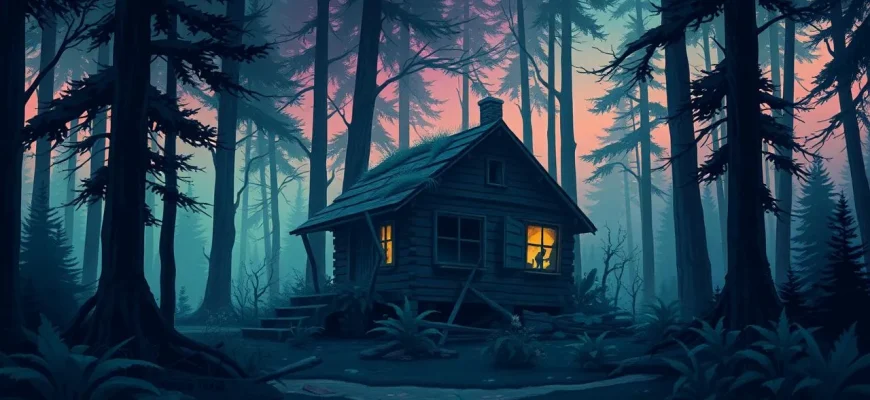 森の小屋のスリラーフィルム